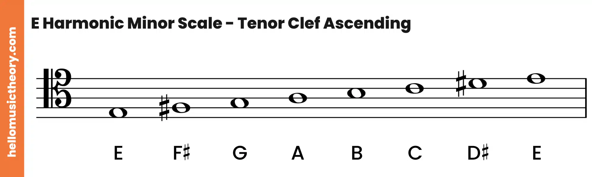 E Harmonic Minor Scale Tenor Clef Ascending