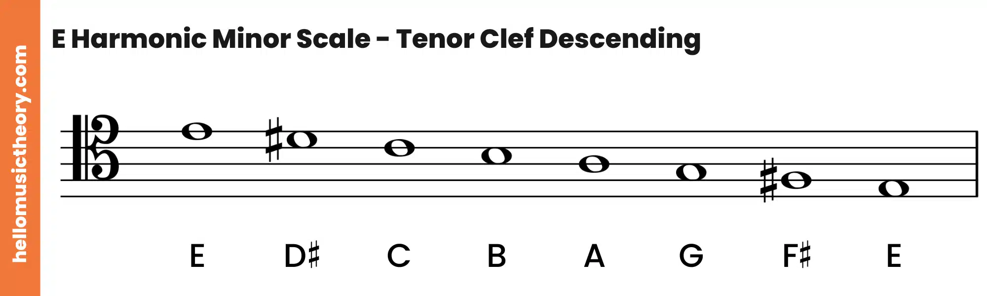 E Harmonic Minor Scale Tenor Clef Descending