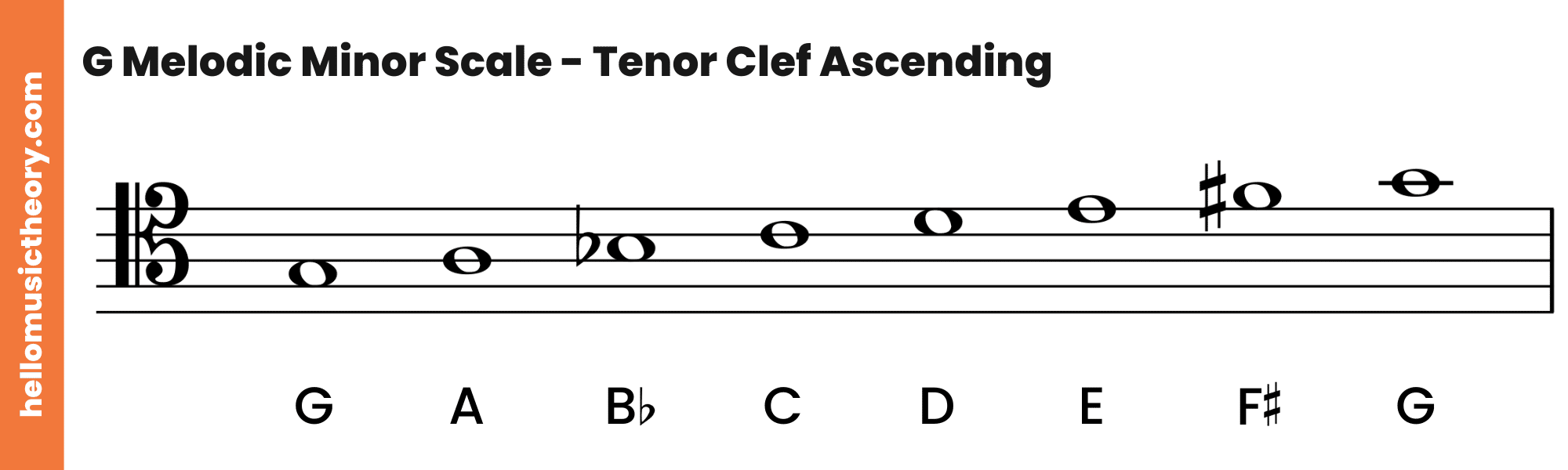G Melodic Minor Scale Tenor Clef Ascending